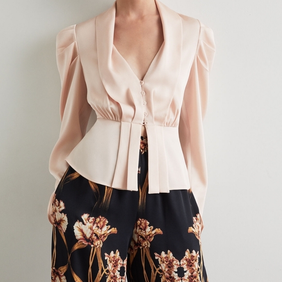 BCBGMaxAzria Tops - NWT BCBG Satin Pleated Button Top